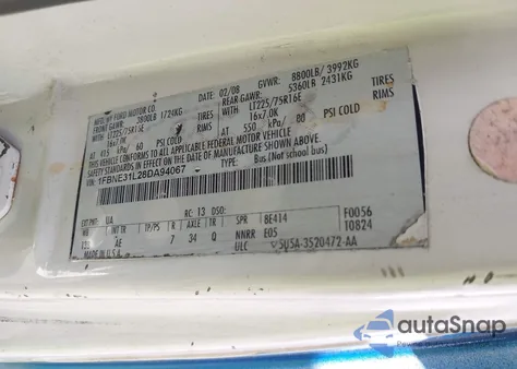 2008 Ford E-350 Super Duty Xl/Xlt from USA, damaged, VIN 1FBNE31L28DA94067